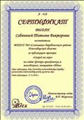 Сертификат за публикацию проекта "Огород на окне", 2016 год